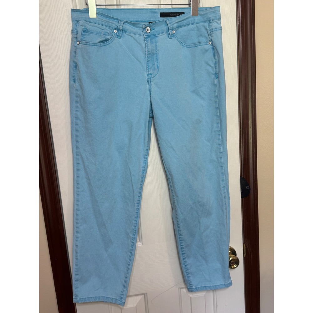 Calvin Klein Jeans Womens 33/16 Aqua Blue Straight Leg Stretch Denim Pants